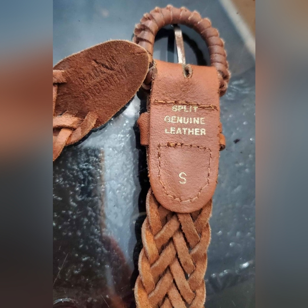 VTG 70s-80s Argentina Brown Woven Leather Belt Unisex Western Southwestern Boho - Picture 2 of 5